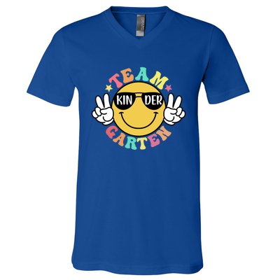 Funny Smile Face Back To School Team Kindergarten Teacher Great Gift V-Neck T-Shirt