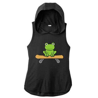 Funny Skateboarding Frog Funny Skateboard Frog Skateboarder Ladies PosiCharge Tri-Blend Wicking Draft Hoodie Tank