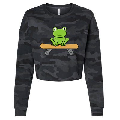 Funny Skateboarding Frog Funny Skateboard Frog Skateboarder Cropped Pullover Crew