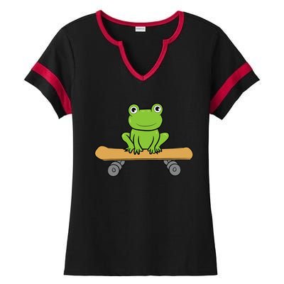 Funny Skateboarding Frog Funny Skateboard Frog Skateboarder Ladies Halftime Notch Neck Tee