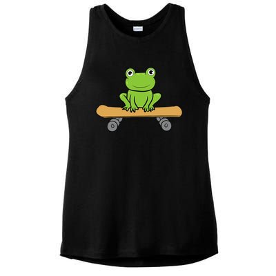 Funny Skateboarding Frog Funny Skateboard Frog Skateboarder Ladies PosiCharge Tri-Blend Wicking Tank