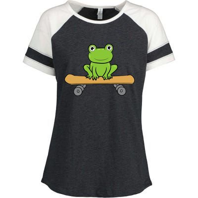 Funny Skateboarding Frog Funny Skateboard Frog Skateboarder Enza Ladies Jersey Colorblock Tee