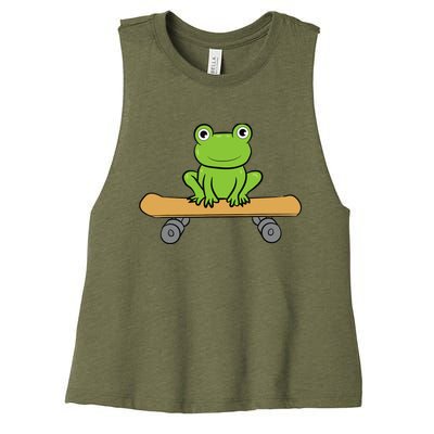 Funny Skateboarding Frog Funny Skateboard Frog Skateboarder Women's Racerback Cropped Tank