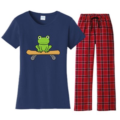 Funny Skateboarding Frog Funny Skateboard Frog Skateboarder Women's Flannel Pajama Set