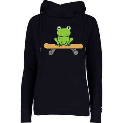 Funny Skateboarding Frog Funny Skateboard Frog Skateboarder Womens Funnel Neck Pullover Hood