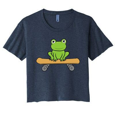 Funny Skateboarding Frog Funny Skateboard Frog Skateboarder Women's Crop Top Tee