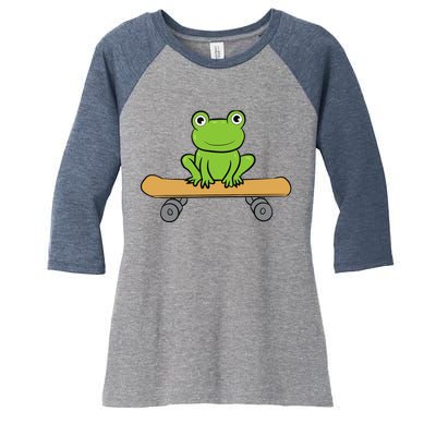 Funny Skateboarding Frog Funny Skateboard Frog Skateboarder Women's Tri-Blend 3/4-Sleeve Raglan Shirt