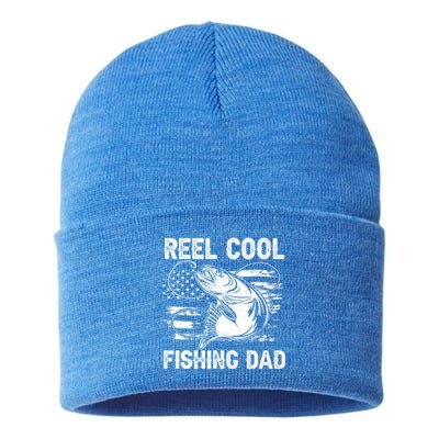 Fishing Stuff For Fathers Day Reel Cool Dad American Flag Meaningful Gift Sustainable Knit Beanie