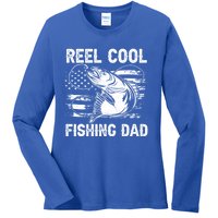 Fishing Stuff For Fathers Day Reel Cool Dad American Flag Meaningful Gift Ladies Long Sleeve Shirt