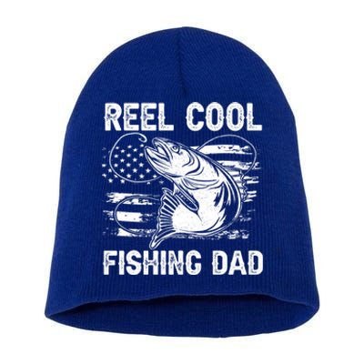 Fishing Stuff For Fathers Day Reel Cool Dad American Flag Meaningful Gift Short Acrylic Beanie