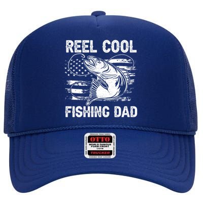 Fishing Stuff For Fathers Day Reel Cool Dad American Flag Meaningful Gift High Crown Mesh Back Trucker Hat