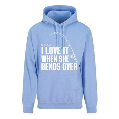 Fishing Shirt Funny I Love It When She Bends Over Shirt Funny Fly Fishing Meme Unisex Surf Hoodie