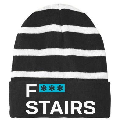 Fck Stair Fuck Stair Funny Saying Striped Beanie with Solid Band