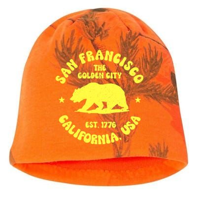 Funny San Francisco Retro California Bear Travel Kati - Camo Knit Beanie