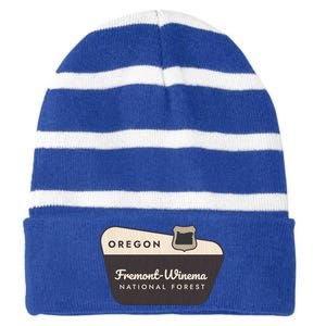 Fremontwinema State Forest Oregon Welcome Sign Vacation Gift Striped Beanie with Solid Band