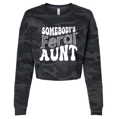 Funny Somebody's Feral Aunt Groovy For Mom Mother's Day Cropped Pullover Crew