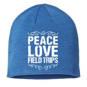 Funny School Field Day Trips Vibes Peace Love Field Trips Gift Sustainable Beanie