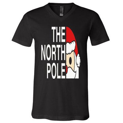 Funny Santa Face Christmas Parody The North Pole V-Neck T-Shirt