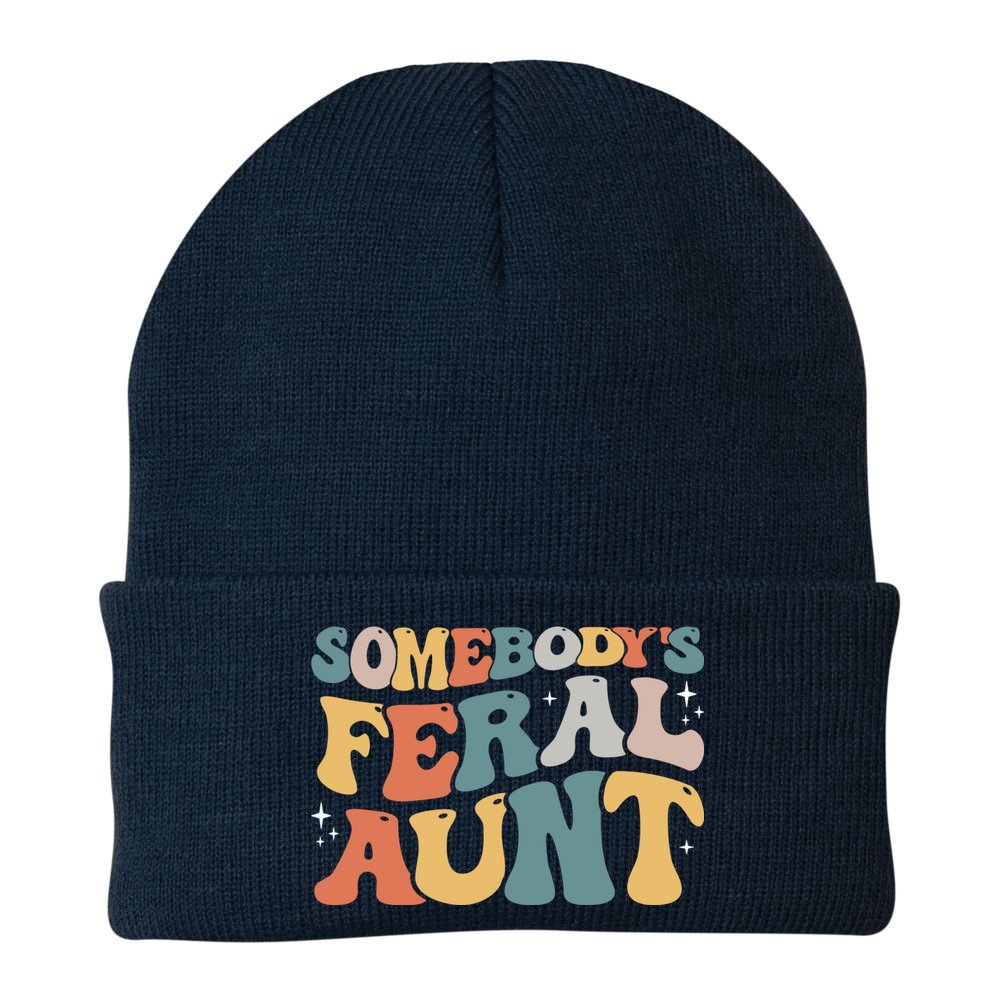 Funny Somebody's Feral Aunt Groovy For Mom Mother's Day Beanie