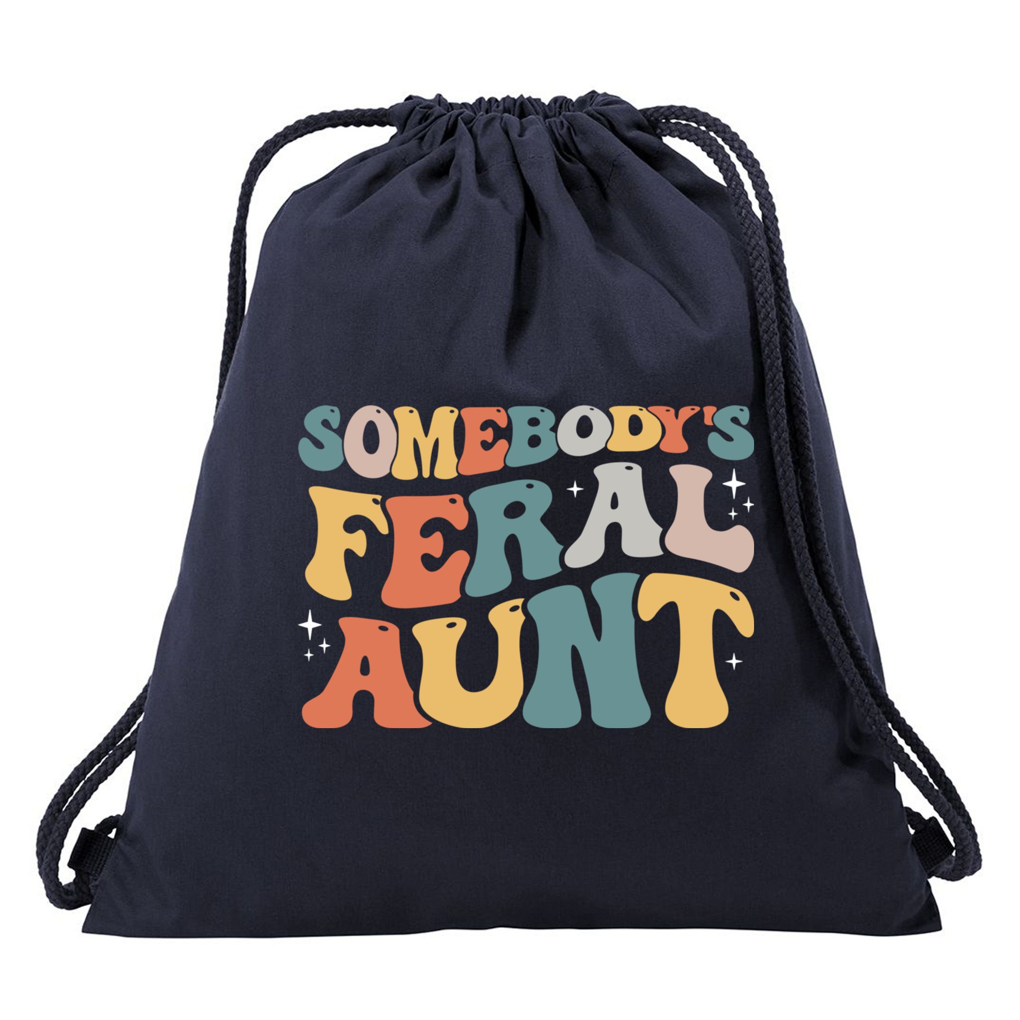 Funny Somebody's Feral Aunt Groovy For Mom Mother's Day Drawstring Bag