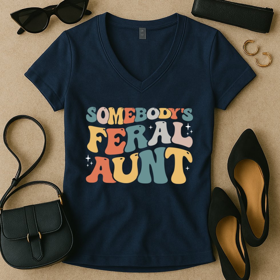 Funny Somebody's Feral Aunt Groovy For Mom Mother's Day Women's V-Neck T-Shirt