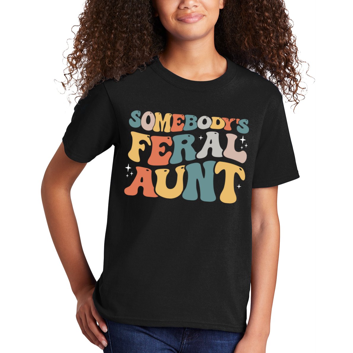 Funny Somebody's Feral Aunt Groovy For Mom Mother's Day Kids T-Shirt
