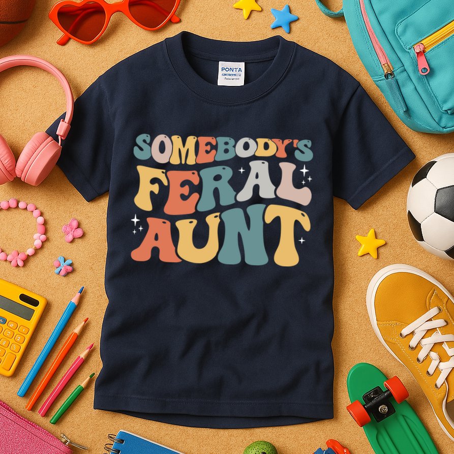 Funny Somebody's Feral Aunt Groovy For Mom Mother's Day Kids T-Shirt