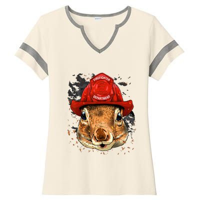 Firefighter Squirrel Fire Department Fireman Squirrel Lover Ladies Halftime Notch Neck Tee