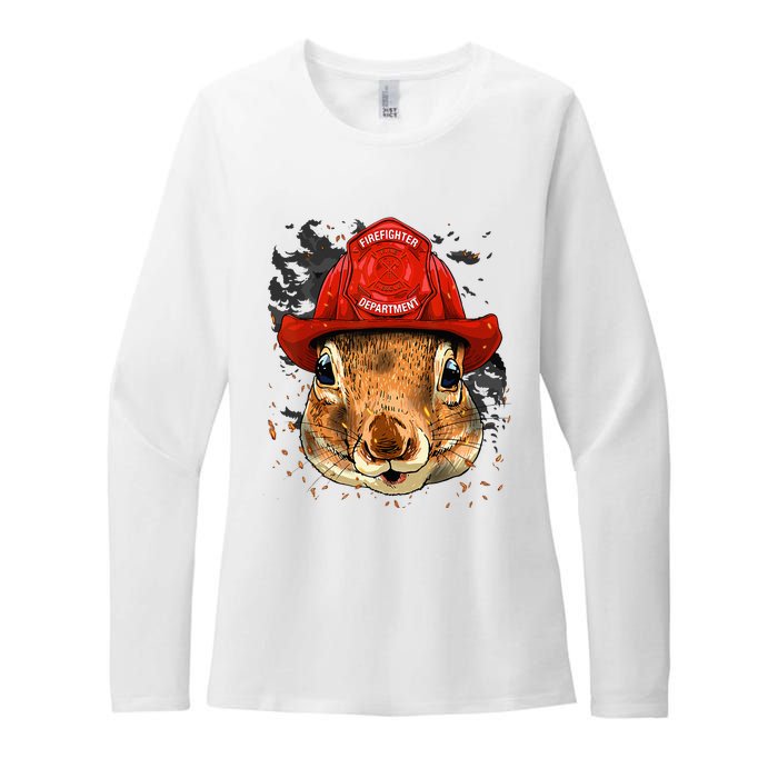 Firefighter Squirrel Fire Department Fireman Squirrel Lover Womens CVC Long Sleeve Shirt