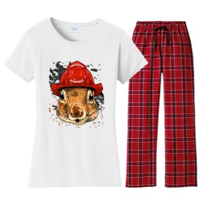 Firefighter Squirrel Fire Department Fireman Squirrel Lover Women's Flannel Pajama Set