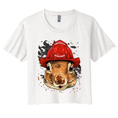 Firefighter Squirrel Fire Department Fireman Squirrel Lover Women's Crop Top Tee