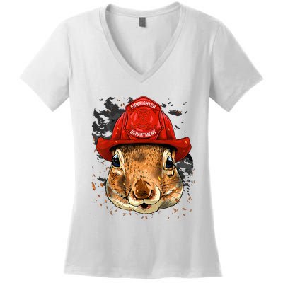 Firefighter Squirrel Fire Department Fireman Squirrel Lover Women's V-Neck T-Shirt