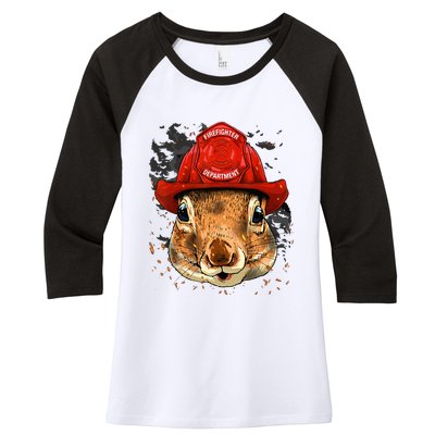 Firefighter Squirrel Fire Department Fireman Squirrel Lover Women's Tri-Blend 3/4-Sleeve Raglan Shirt