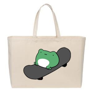 Funny Skateboarding Frog Cotton Canvas Jumbo Tote