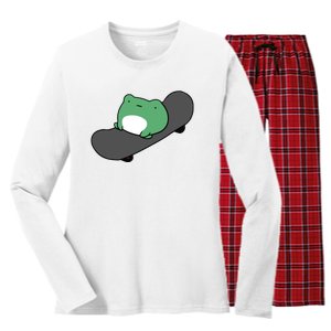 Funny Skateboarding Frog Women's Long Sleeve Flannel Pajama Set 