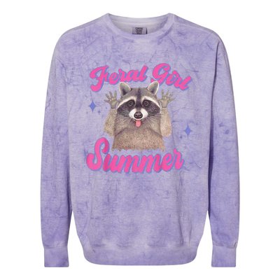 Feral Summer Funny Raccoon Colorblast Crewneck Sweatshirt