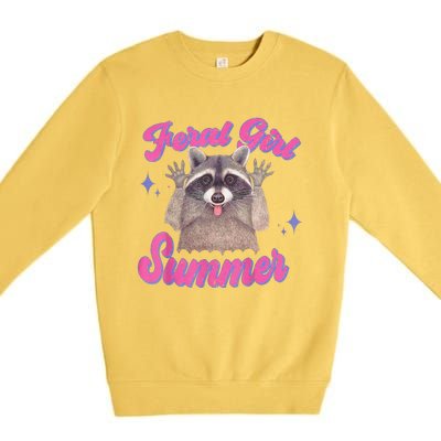 Feral Summer Funny Raccoon Premium Crewneck Sweatshirt