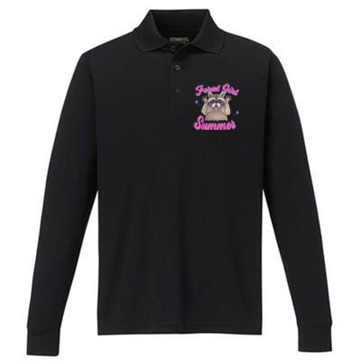 Feral Summer Funny Raccoon Performance Long Sleeve Polo