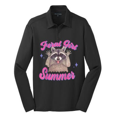 Feral Summer Funny Raccoon Silk Touch Performance Long Sleeve Polo