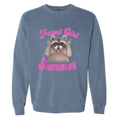 Feral Summer Funny Raccoon Garment-Dyed Sweatshirt