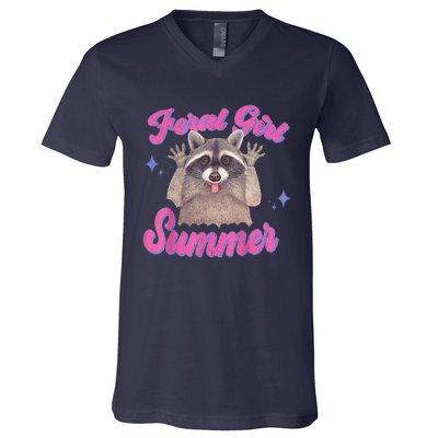 Feral Summer Funny Raccoon V-Neck T-Shirt