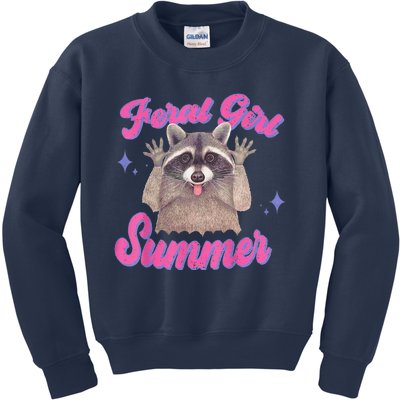 Feral Summer Funny Raccoon Kids Sweatshirt