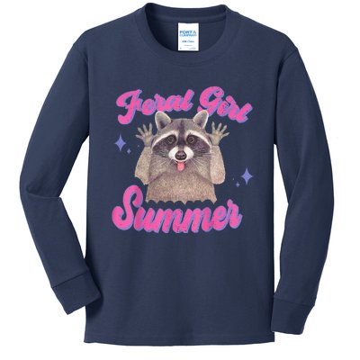 Feral Summer Funny Raccoon Kids Long Sleeve Shirt