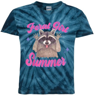 Feral Summer Funny Raccoon Kids Tie-Dye T-Shirt