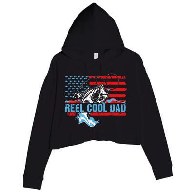 Fishing Stuff For Fathers Day Reel Cool Dad American Flag Crop Fleece Hoodie