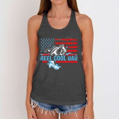 Fishing Stuff For Fathers Day Reel Cool Dad American Flag Women's Knotted Racerback Tank