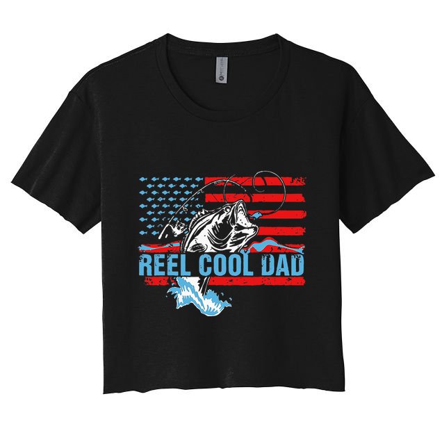 Fishing Stuff For Fathers Day Reel Cool Dad American Flag Crop Top