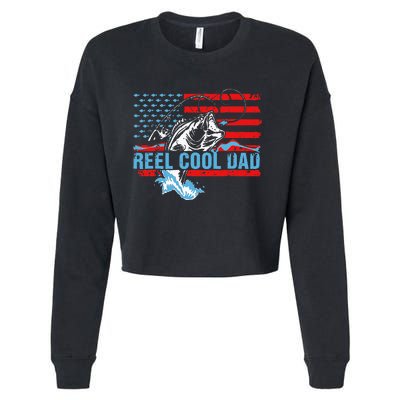 Fishing Stuff For Fathers Day Reel Cool Dad American Flag Cropped Pullover Crew