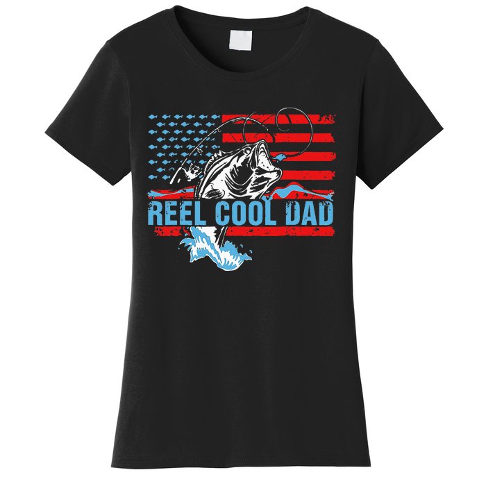 Fishing Stuff For Fathers Day Reel Cool Dad American Flag Women's T-Shirt