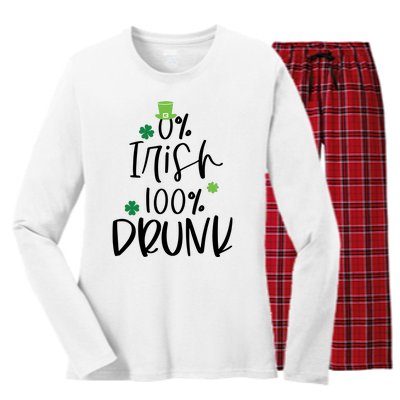 0% Irish 100% Drunk St Patricks Day Women's Long Sleeve Flannel Pajama Set 